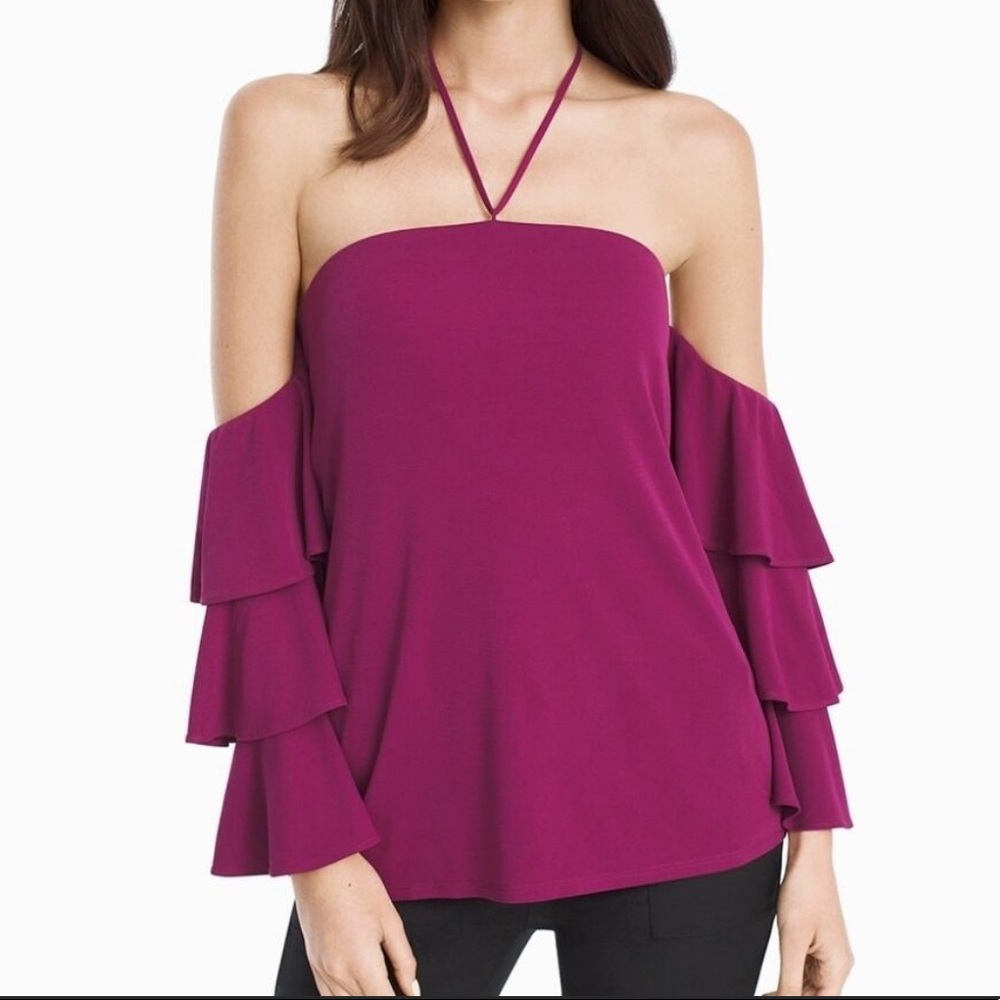 White House Black Market Off-The-Shoulder 3/4-Sleeve Tiered Top Size 14